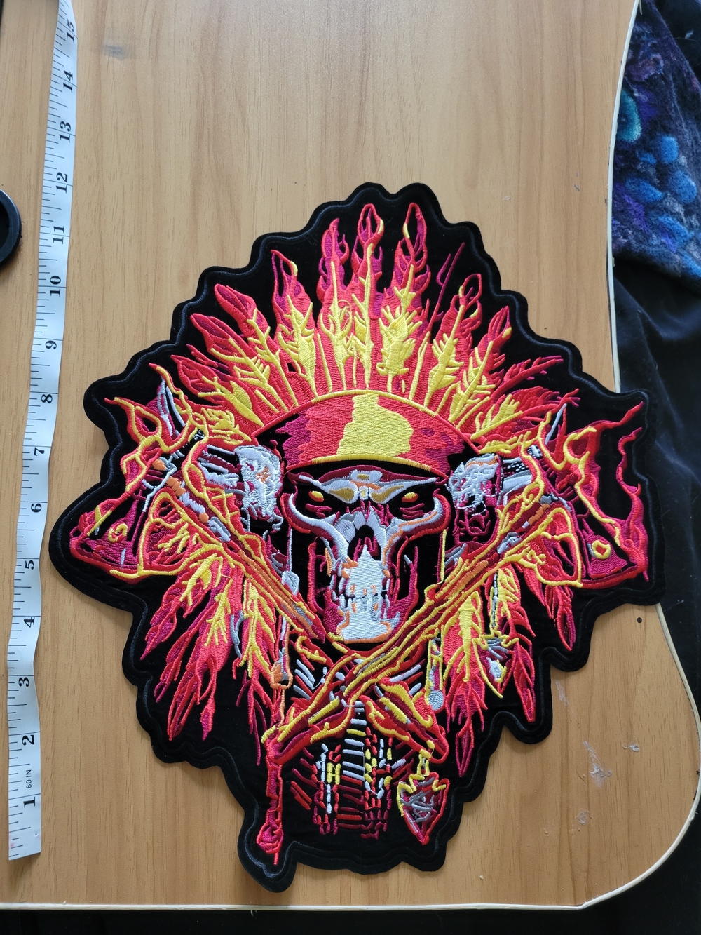 🧋NEW🧋Flaming Skull Embroidered Velvet Patch — Red, Yellow, Black